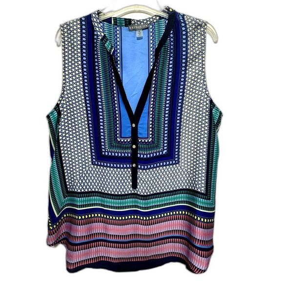 Brixon Ivy Tank Top Blouse Blue Black Loose Flowy Fit Button Up Woman sz XL - Picture 1 of 7